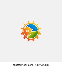 Green solar energy efficient vector logo