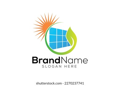 Green solar energy logo design template