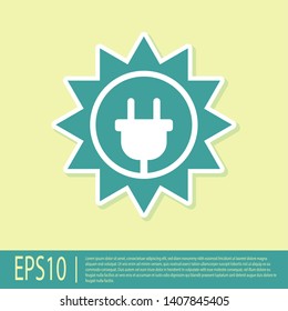 Green Solar energy panel icon isolated on yellow background. Sun and electric plug. Vector Illustration