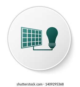 Green Solar energy panel and light bulb icon isolated on white background. White circle button. Vector Illustration