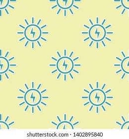 Green Solar energy panel line icon isolated seamless pattern on yellow background. Vector Illustration