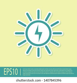 Green Solar energy panel line icon isolated on yellow background. Vector Illustration