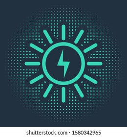 Green Solar energy panel line icon isolated on blue background. Abstract circle random dots. Vector Illustration