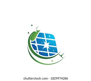 Green solar icon logo design template