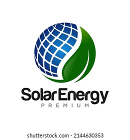 Green Solar panel energy electric electricity and Leaf Energy logo design vector template