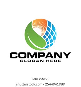 Green Solar panel energy electric electricity and Leaf Energy logo design icon vector template illustration