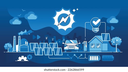 Energía de panel solar verde con fuentes renovables a partir del concepto de contorno solar oscuro. Cargar la casa y la batería EV con electricidad alternativa como ilustración vectorial de tipo de energía sostenible y respetuosa con la naturaleza