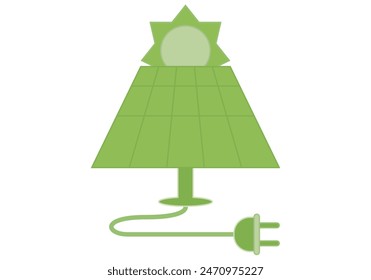 Green solar panel and sun icon.