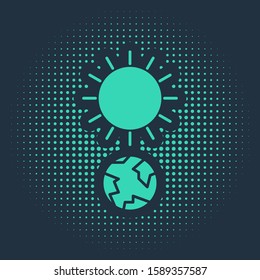 Green Solstice icon isolated on blue background. Abstract circle random dots. Vector Illustration