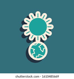 Green Solstice icon isolated on blue background. Long shadow style. Vector Illustration