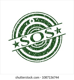  Green SOS distressed rubber grunge stamp