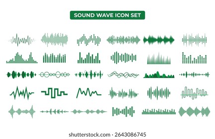 Ícones verdes de onda de som definem visualizações de frequência de áudio