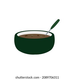 Green soup bowl with spoon vector illustration
