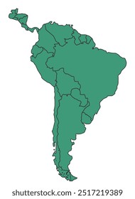 Green South America Simple map with states border outline vector