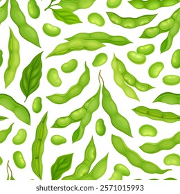 Green Soybean Pod Natural Organic Crop Seamless Pattern Vector Template