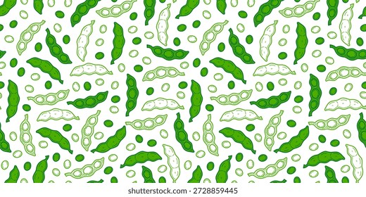 green soybeans or peas pattern background. Soybean seamless pattern background. edamame seamless pattern background. doodle edamame pattern background. 