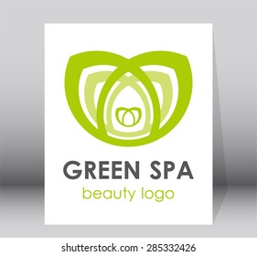 Green spa leaf logo element vector design template