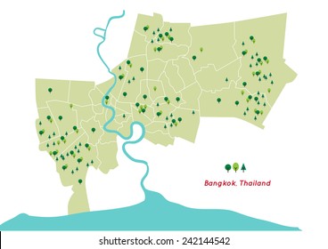 Green Space In Bangkok, Country Of Thailand Map Shape Vector