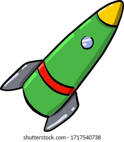 Rakete auf grünem Raum, Illustration, Vektorillustration auf weißem Hintergrund