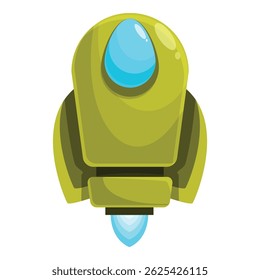 Green spaceship flying with blue engine fire illustration