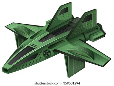 Green spaceship on white background illustration