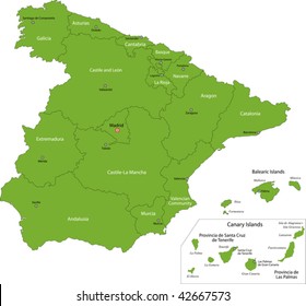 Green Spain Map With Regions