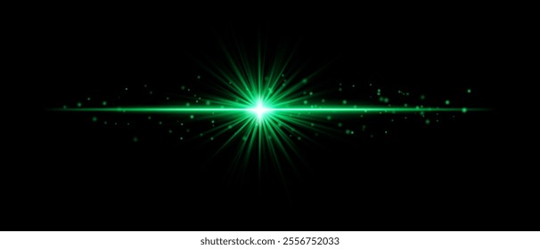 Green sparkle effect set. Radiant beams, glowing light bursts, shimmering particles, soft highlights, and elegant streaks of light for futuristic, magical, and creative designs.