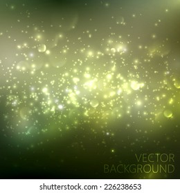 green sparkling background with glowing sparkles and glitters. Shiny holiday illustration