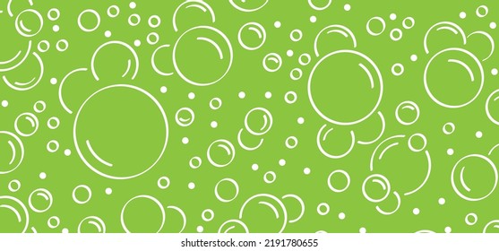 Green Sparkling Water Background. Water Drops. Cartoon Bath Soap With Lather Silhouette. Soap With Foam And Bubbles. Clean Water Vector Icon Or Symbol. 