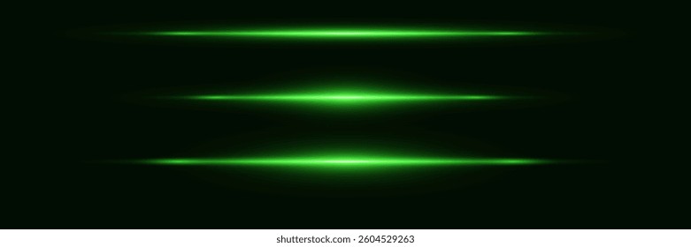 Green sparks and lines. Neon rays. Horizontal light. Christmas shimmering bright background.