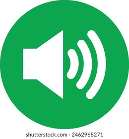 Green speaker icon . Voice icon on green circle . Sound icon . Audio icon vector