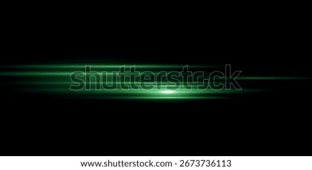 Green special effect, high-speed line. Laser beams, horizontal light beams. Glowing flashes and flares. Light trace. The effect of particle motion. The magic of fast moults.