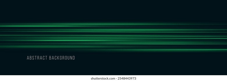Efecto especial verde, línea de velocidad. Rayos láser, rayos de luz Horizontales. Bengalas brillantes y luces intermitentes. Sendero luminoso. Efecto de movimiento de partículas. Magia de mover líneas rápidas. 