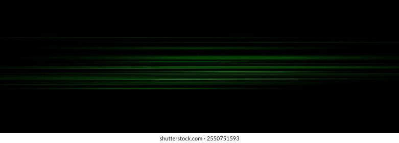 Green special effect, speed line. Laser beams, horizontal light rays. Glowing flare spark and flash lights. Luminous trail. Particle motion effect. Magic of moving fast lines. 