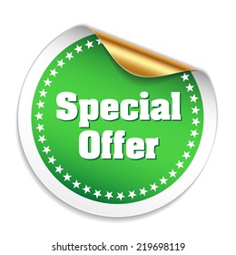 Green special offer sticker on white background