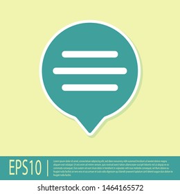 Green Speech bubble chat icon isolated on yellow background. Message icon. Communication or comment chat symbol.  Vector Illustration
