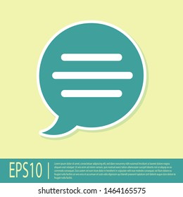 Green Speech bubble chat icon isolated on yellow background. Message icon. Communication or comment chat symbol.  Vector Illustration