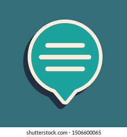Green Speech bubble chat icon isolated on blue background. Message icon. Communication or comment chat symbol. Long shadow style. Vector Illustration
