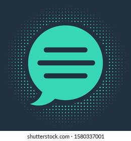 Green Speech bubble chat icon isolated on blue background. Message icon. Communication or comment chat symbol. Abstract circle random dots. Vector Illustration