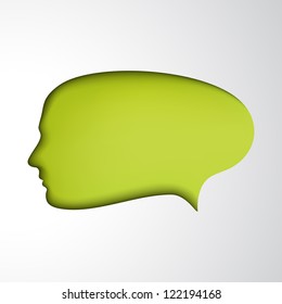 Green speech bubble. Concept face. Idea