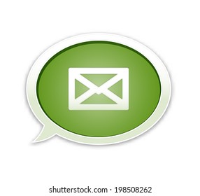 the green speech bubble with envelope pictogram / the speech bubble with envelope icon / the envelope icon