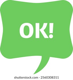 Green speech bubble featuring an ok message, expressing agreement and approval while effectively communicating positive feedback and acceptance in a modern design