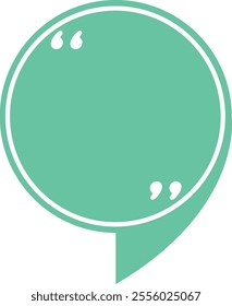 Green speech bubble featuring quotation marks, symbolizing communication, engaging discussions, and the sharing of thoughts and ideas in various contexts like social media and forums