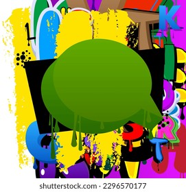 Graffiti de burbujas del discurso verde con elementos abstractos Antecedentes. Fondo de estilo de pintura urbana. Símbolo de discusión en la moderna decoración de arte callejero sucio.