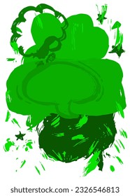Grafiti de burbujas del discurso verde aislado en fondo blanco. Símbolo de mensaje abstracto, pintado con pincel. Fondo de discusión de estilo de pintura urbana, en decoración moderna de arte callejero sucio.