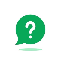 green speech bubble with question mark for quiz. flat minimal simple trend advice logotype design web element isolated on white. concept of exam test or make a request sign or uncertainty symbol