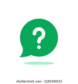 green speech bubble with question mark for quiz. flat minimal simple trend advice logotype design web element isolated on white. concept of exam test or make a request sign or uncertainty symbol