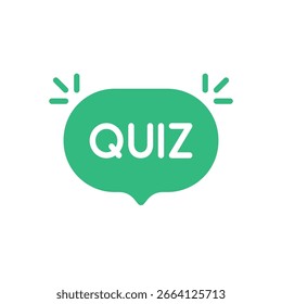 Burbuja de discurso verde con texto de prueba para el juego. Sala de chat abstracta moderna de tendencia plana simple o elemento de Diseño gráfico de logotipo de investigación aislado en blanco. concepto de entrevista de concurso o pictograma secreto