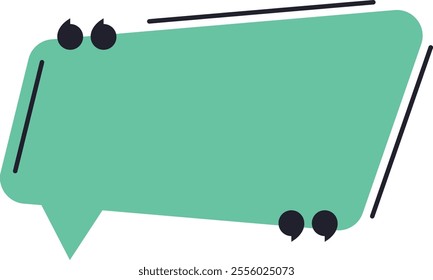 Green speech bubble with quotation marks is framing an area for text, ideal for social media communication, testimonials, and online discussions, adding a visual element to quotes and messages
