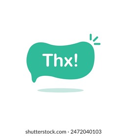 green speech bubble with short thx word. concept of thankfulness popup message for chatting or small talk pictogram. flat simple trend modern logotype